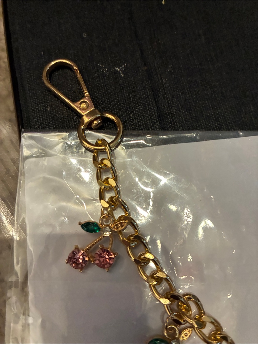 Gold Chain Bag Charm with Pink Flower Charms - Picture 3 of 5